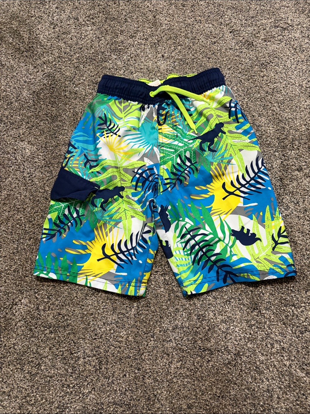 Boys Cat & Jack Boys' Blue, Green & Yellow Tropical Swim Trunks Size M 8/10